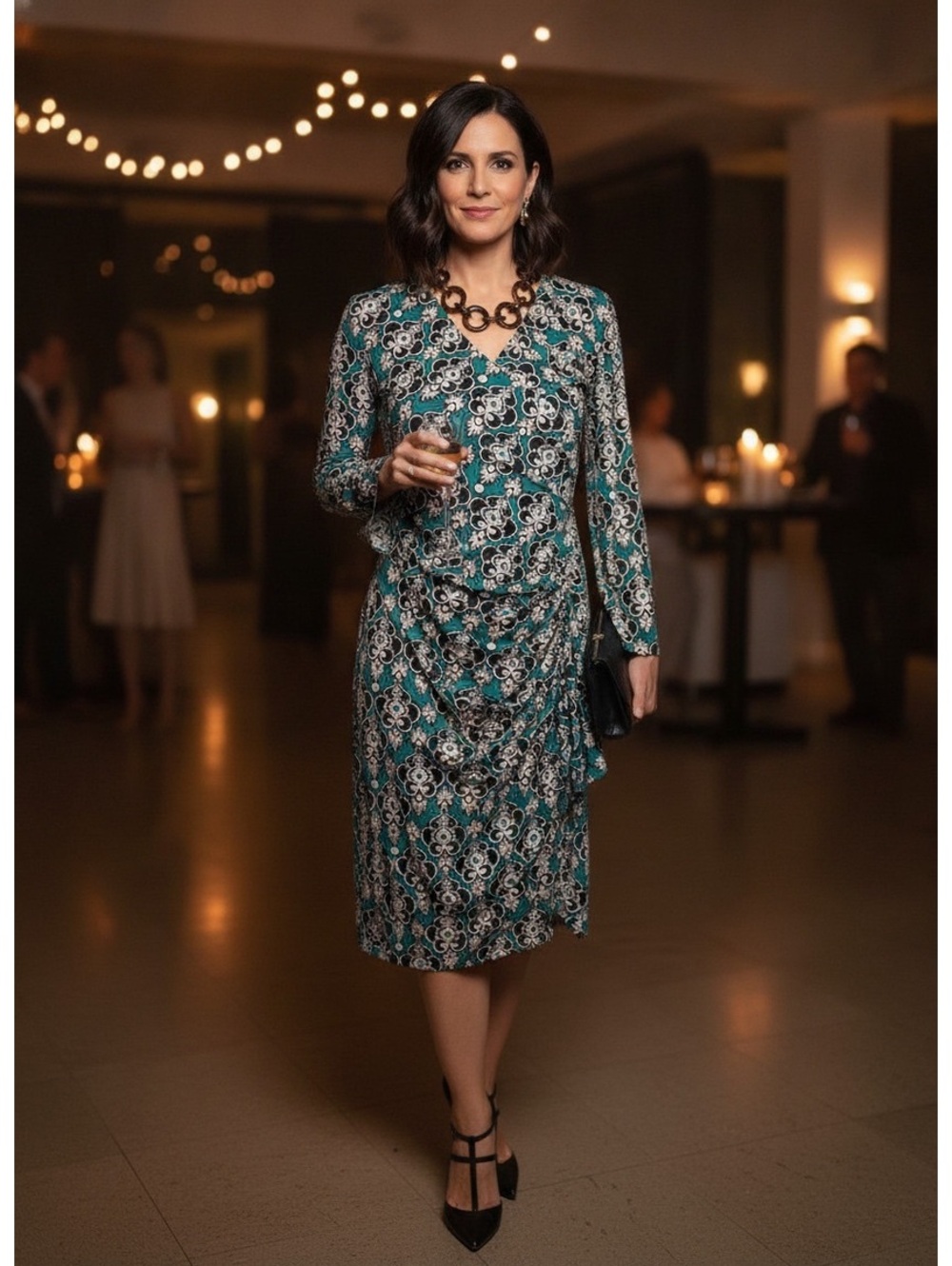 Black and Green Wrap Tie Dress XS
